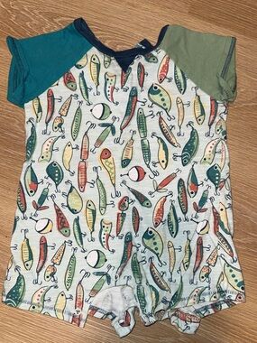 Mud Pie Boys Multicolor Fishing Lure Print One-Piece Romper